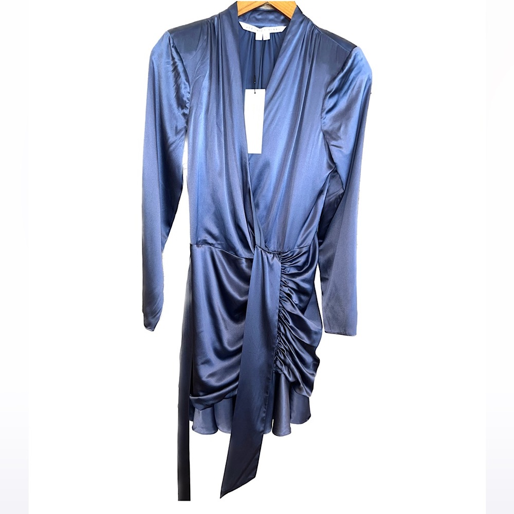 ✨HP!✨VERONICA BEARD | NWT Agatha Silk Ruched Minidress | Steel Blue Dress | 6 - Picture 6 of 14